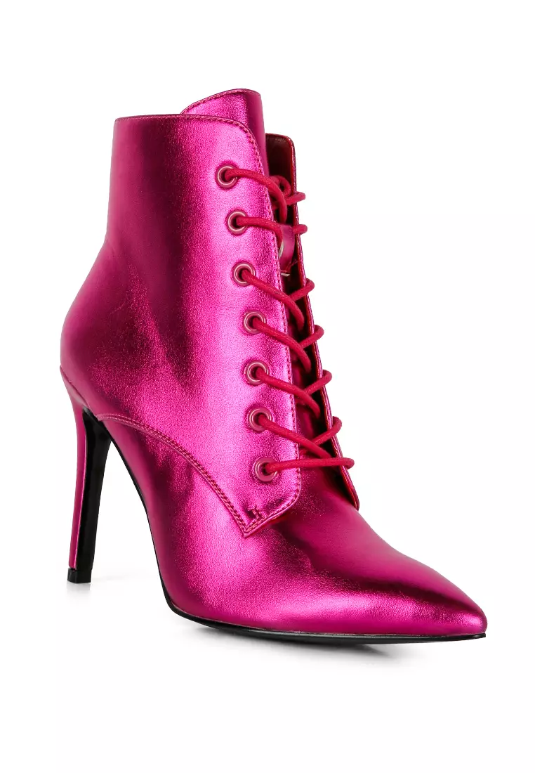 Rag & CO. Fuchsia Metallic High Heeled Ankle Boot