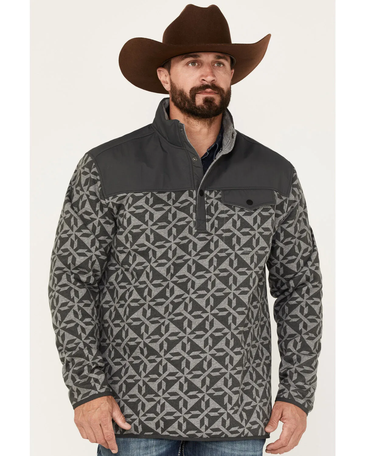 RANK 45® Men's All In 1/4 Snap Geo Print Fleece Pullover