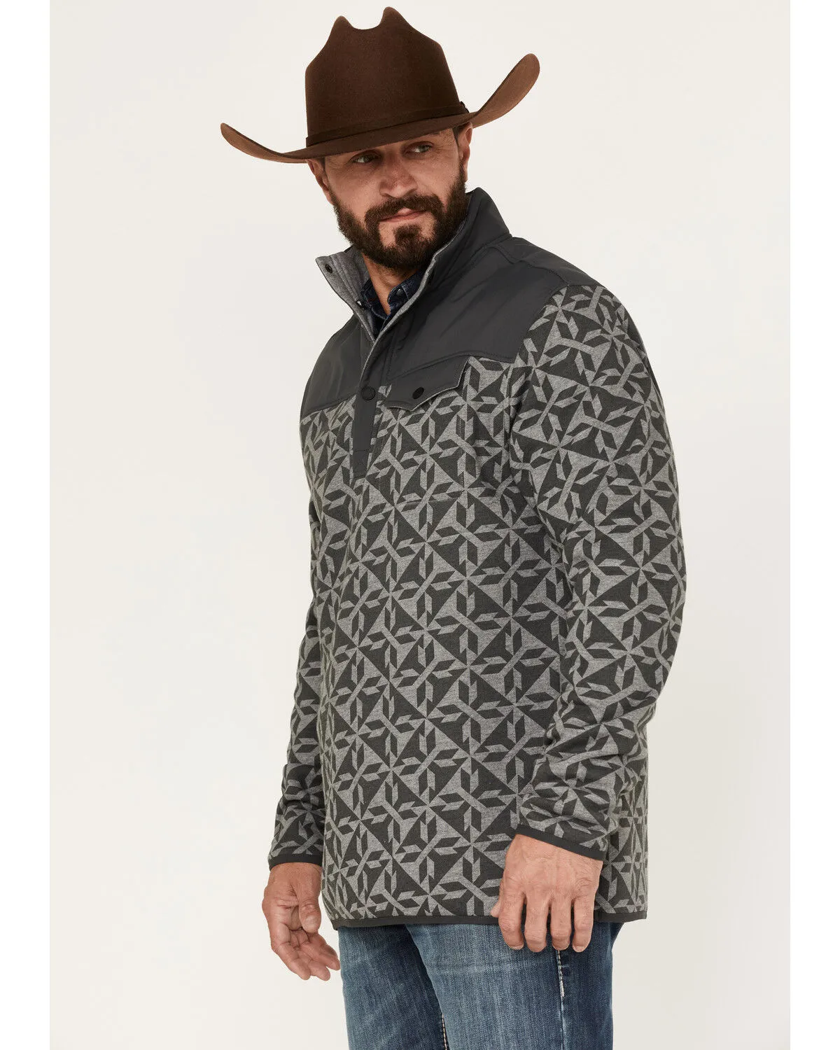 RANK 45® Men's All In 1/4 Snap Geo Print Fleece Pullover