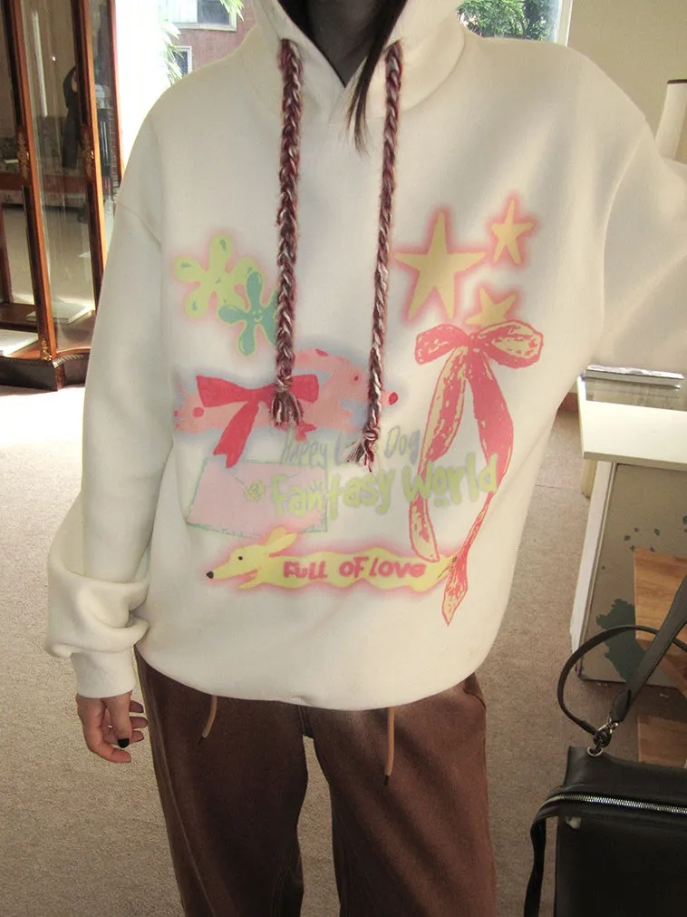 Ribbon Star Animal Pop Fancy Cute Sweat Pullover