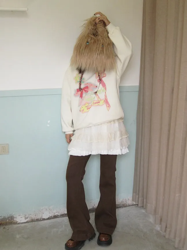 Ribbon Star Animal Pop Fancy Cute Sweat Pullover