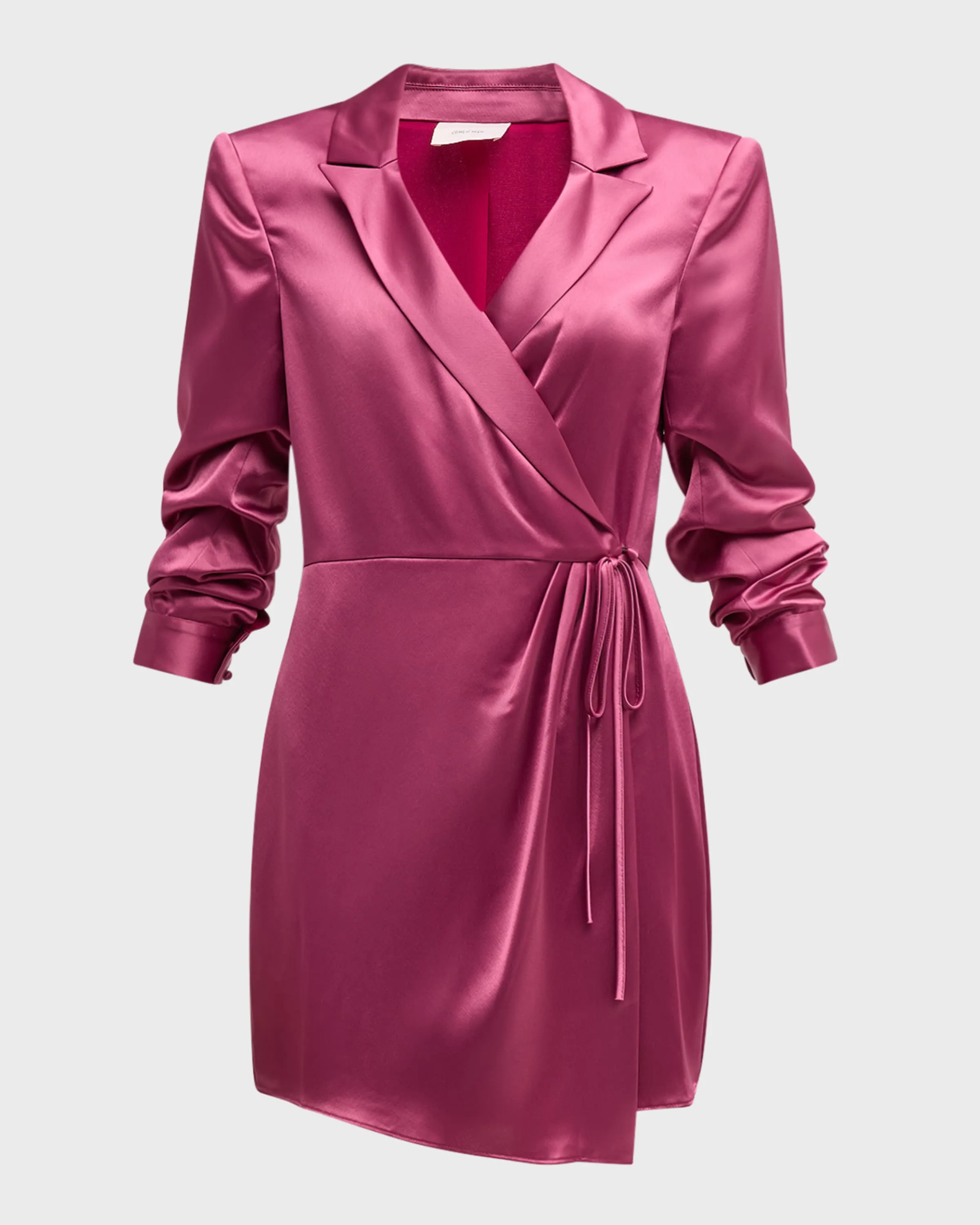 Sabina Scrunched-Sleeve Satin Mini Wrap Dress