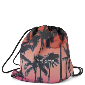 Saint Laurent Palm Tree Teddy Drawstring Nylon Backpack Pink/Black