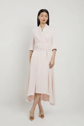 Satin Back Crepe Wrap Tie High Low Midaxi Dress | Karen Millen