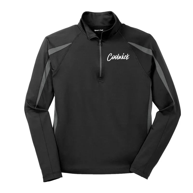 Signature Coolwick Logo Black Grey Sport-Wick Stretch 1/2-Zip Colorblock Pullover