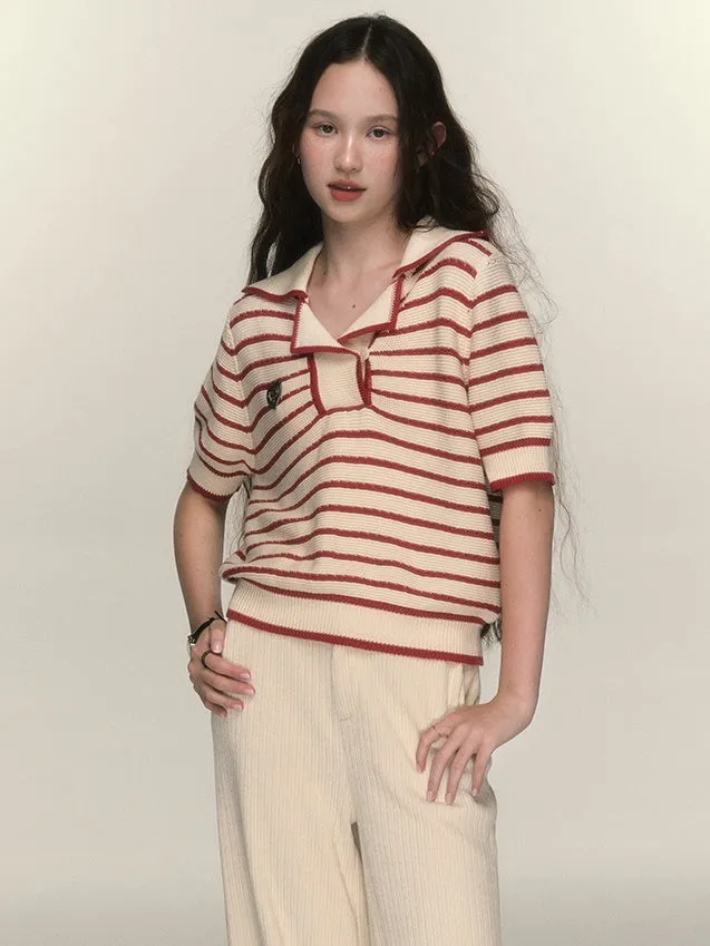 Simple Border Short-sleeved Knitted Pullover