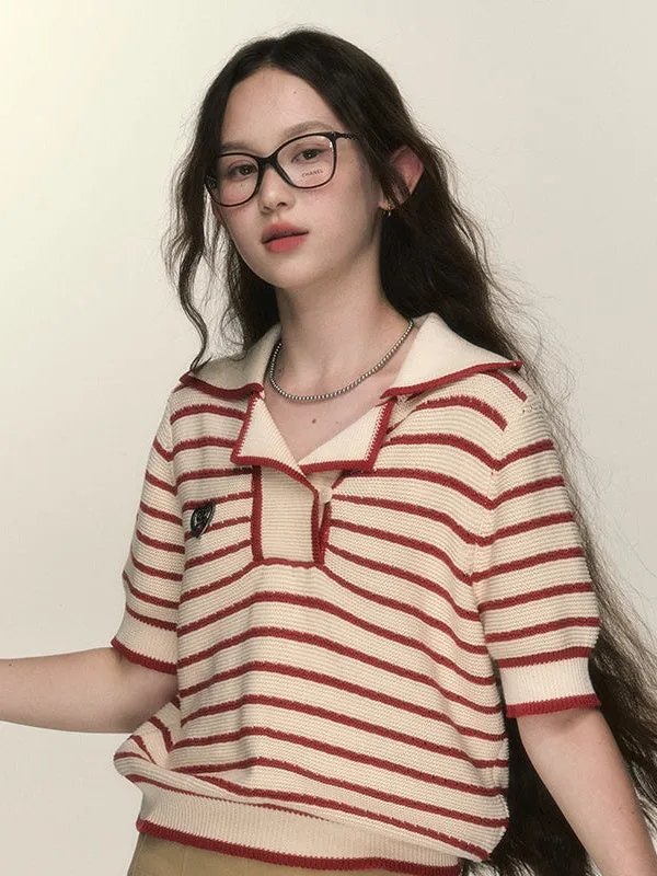 Simple Border Short-sleeved Knitted Pullover