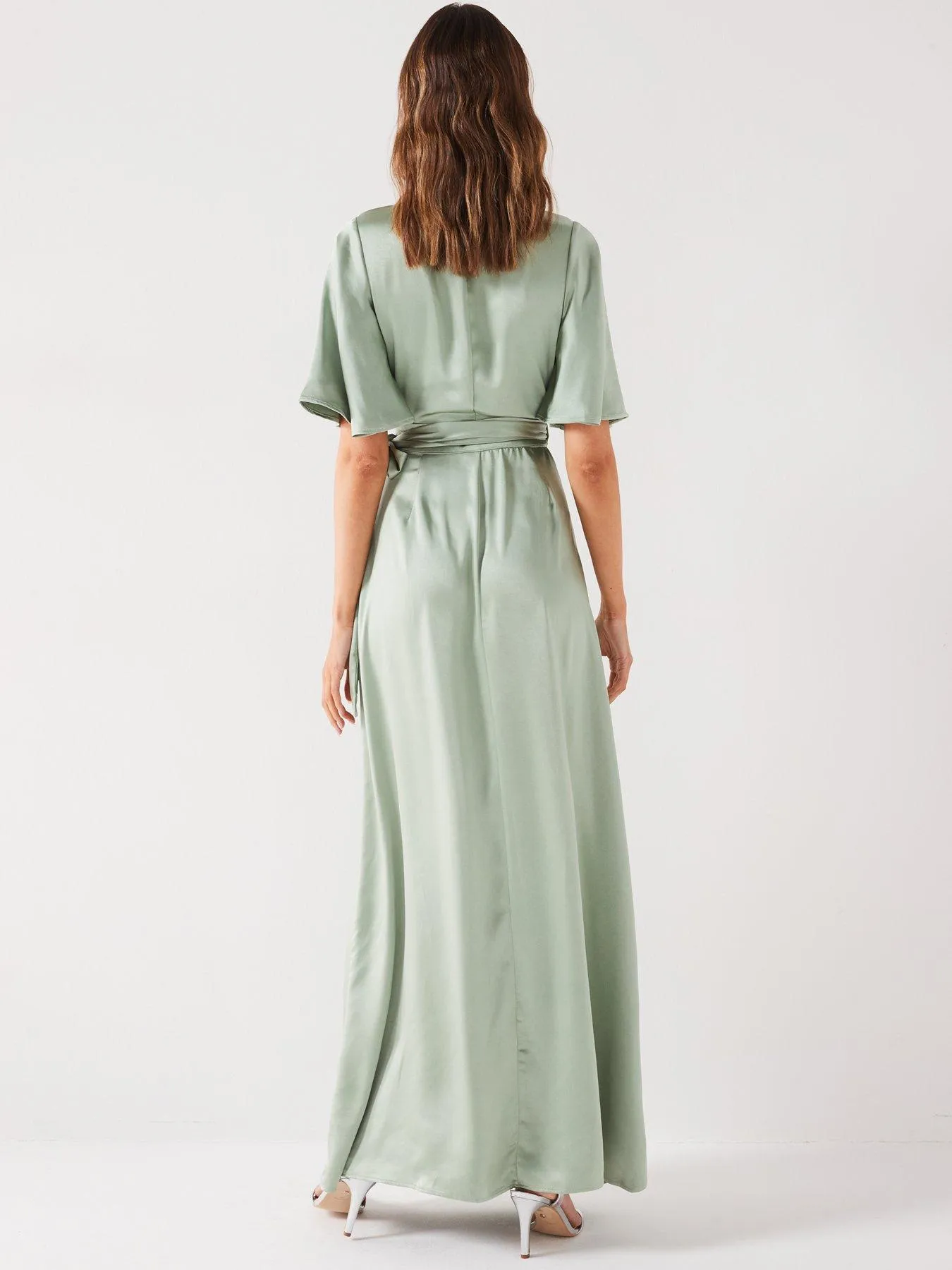 Six Stories Wrap Tie Satin Bridesmaid Dress - Sage