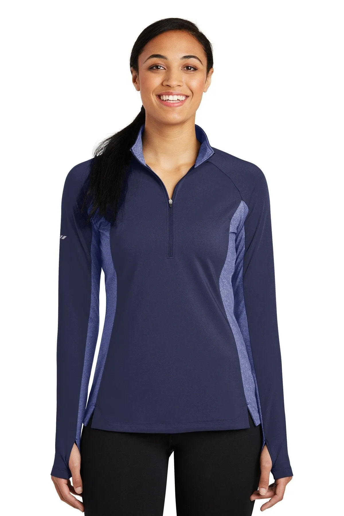 Sport-Tek Ladies Sport-Wick Stretch Contrast 1/2-Zip Pullover LST854 True Navy/ True Navy Heather