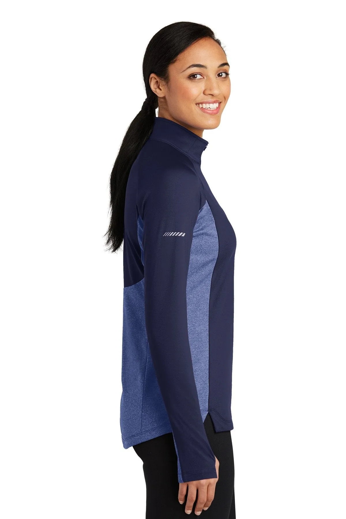 Sport-Tek Ladies Sport-Wick Stretch Contrast 1/2-Zip Pullover LST854 True Navy/ True Navy Heather