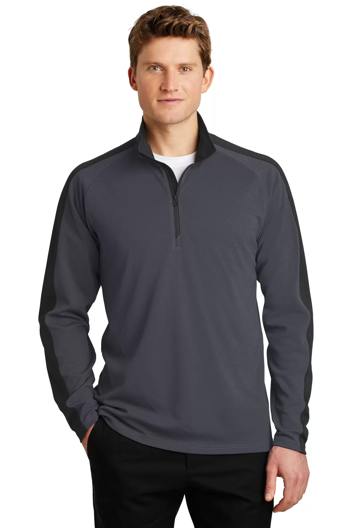 Sport Tek ST861 Sport-Tek Sport-Wick Textured Colorblock 1/4-Zip Pullover SKU: ST861