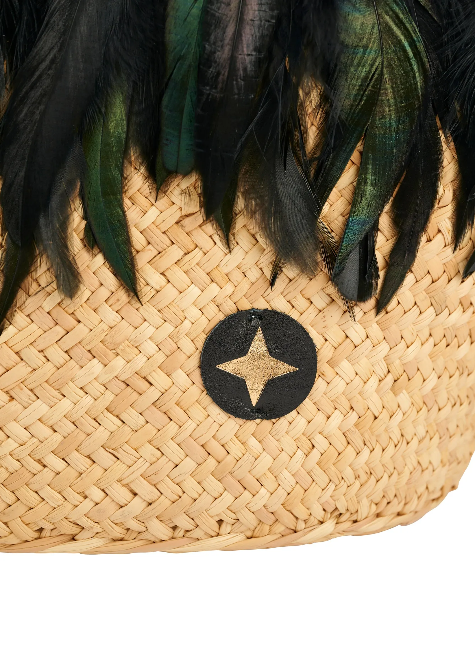 Straw Feather Black Tote