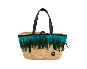 Straw Feather Blue Tote