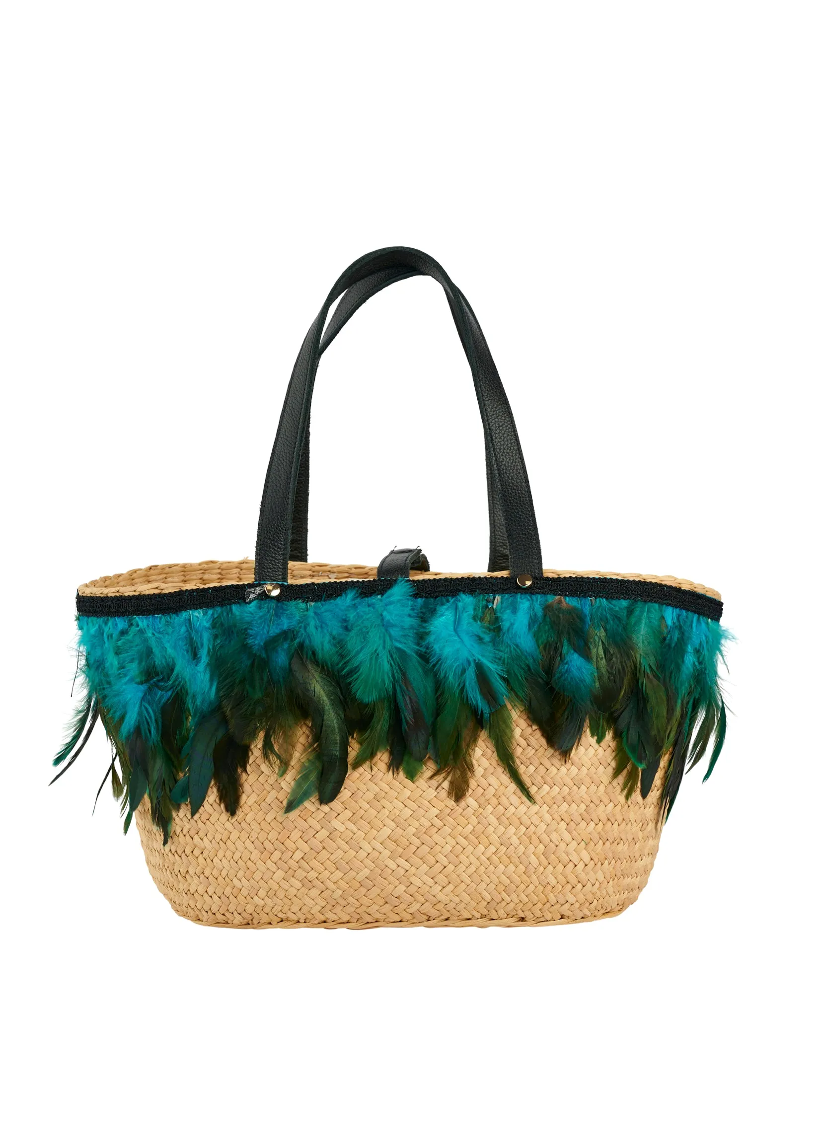 Straw Feather Blue Tote