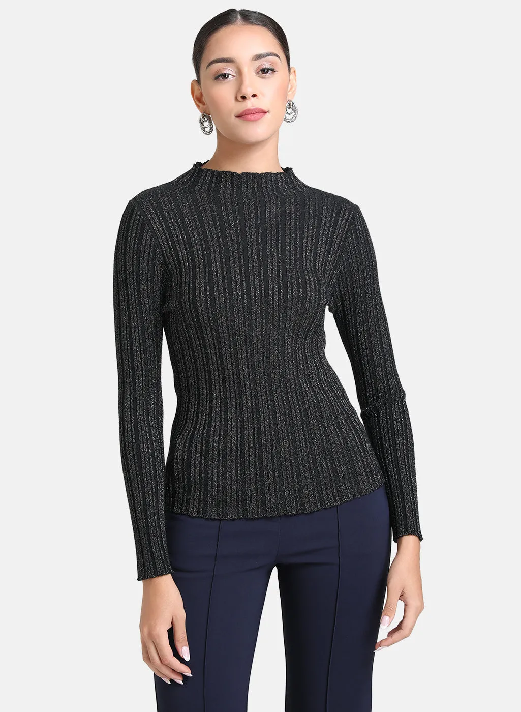 Stripe Textured Pullover With Lurex