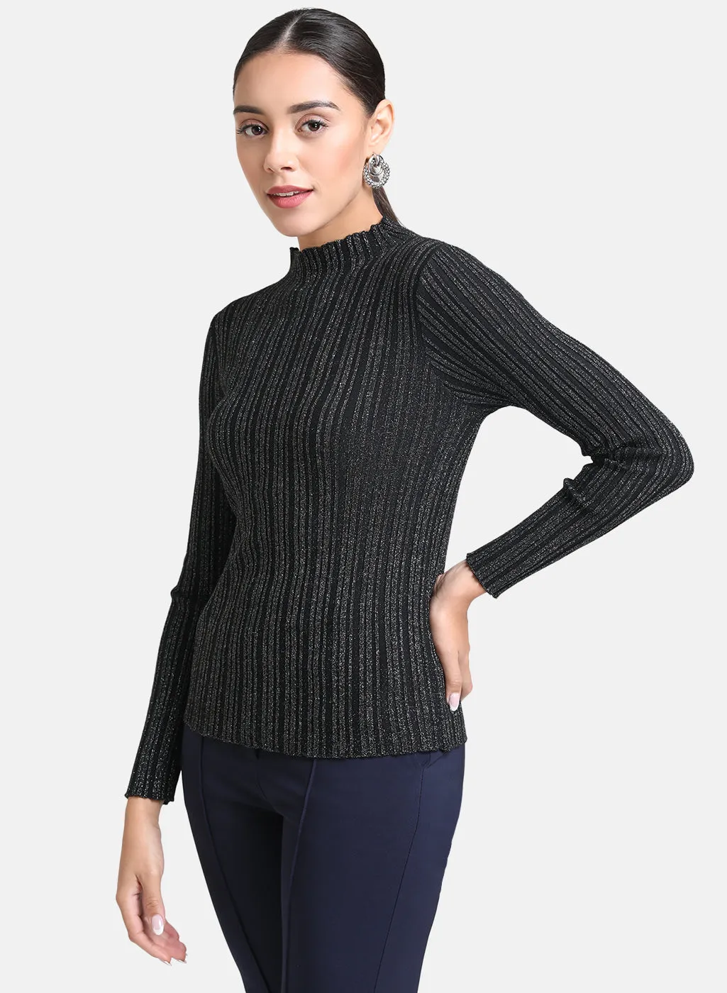 Stripe Textured Pullover With Lurex