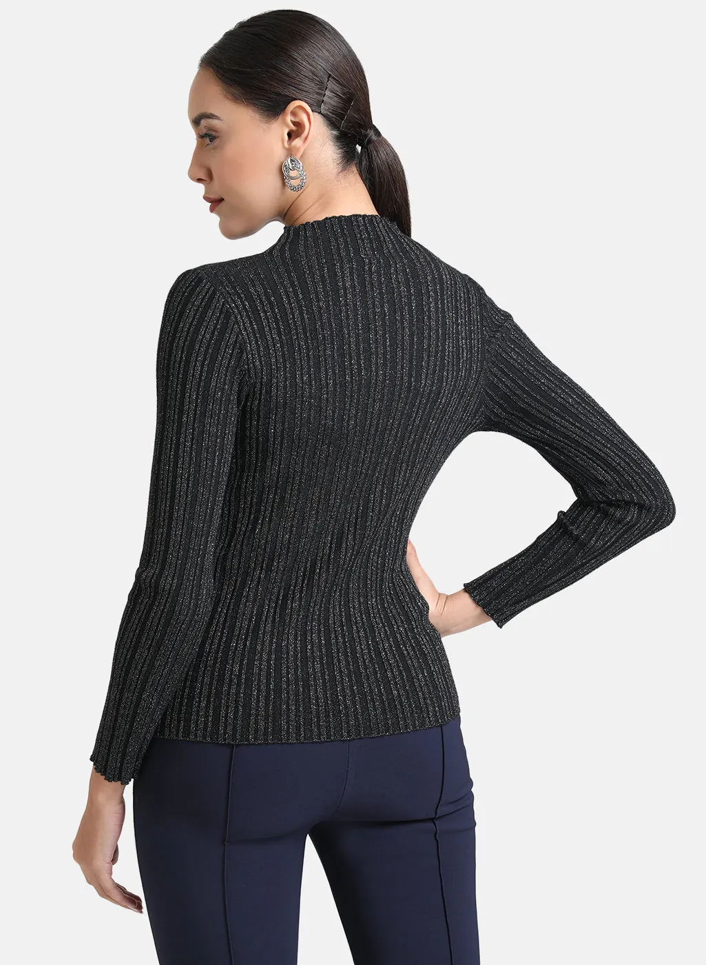 Stripe Textured Pullover With Lurex