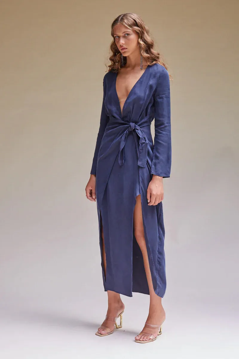 Suboo Anika Low Front Wrap Midi Dress - Navy