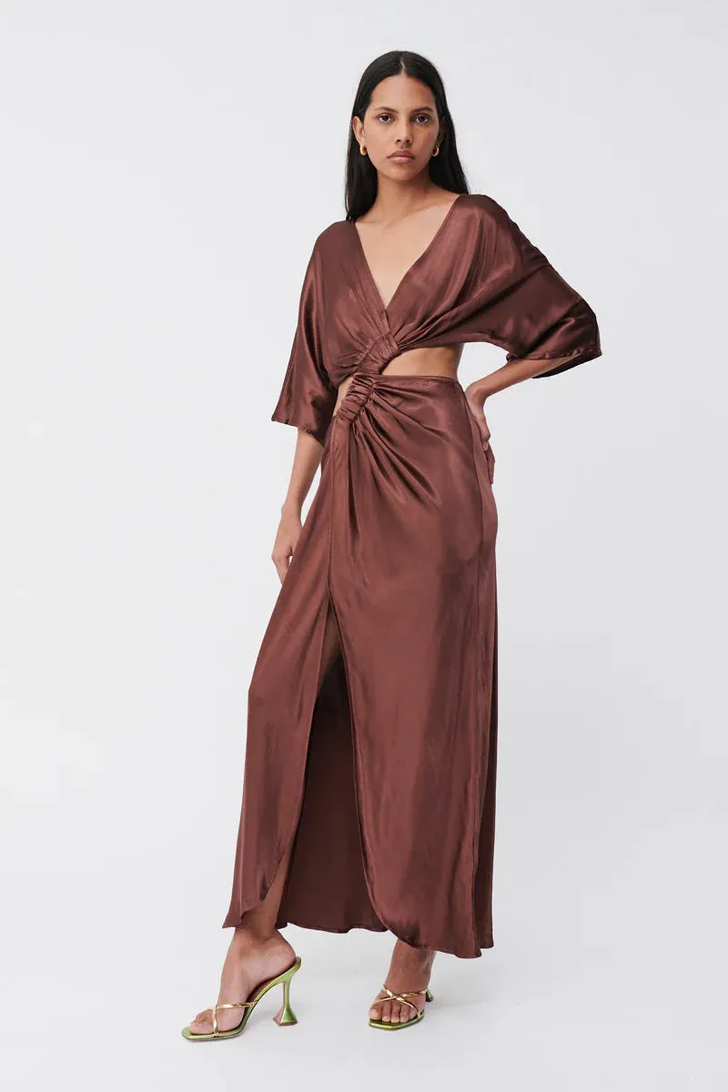 ----Suboo   ----Tate Twist Wrap Front Maxi Dress - Chocolate ---