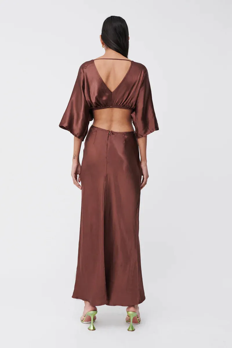 ----Suboo   ----Tate Twist Wrap Front Maxi Dress - Chocolate ---