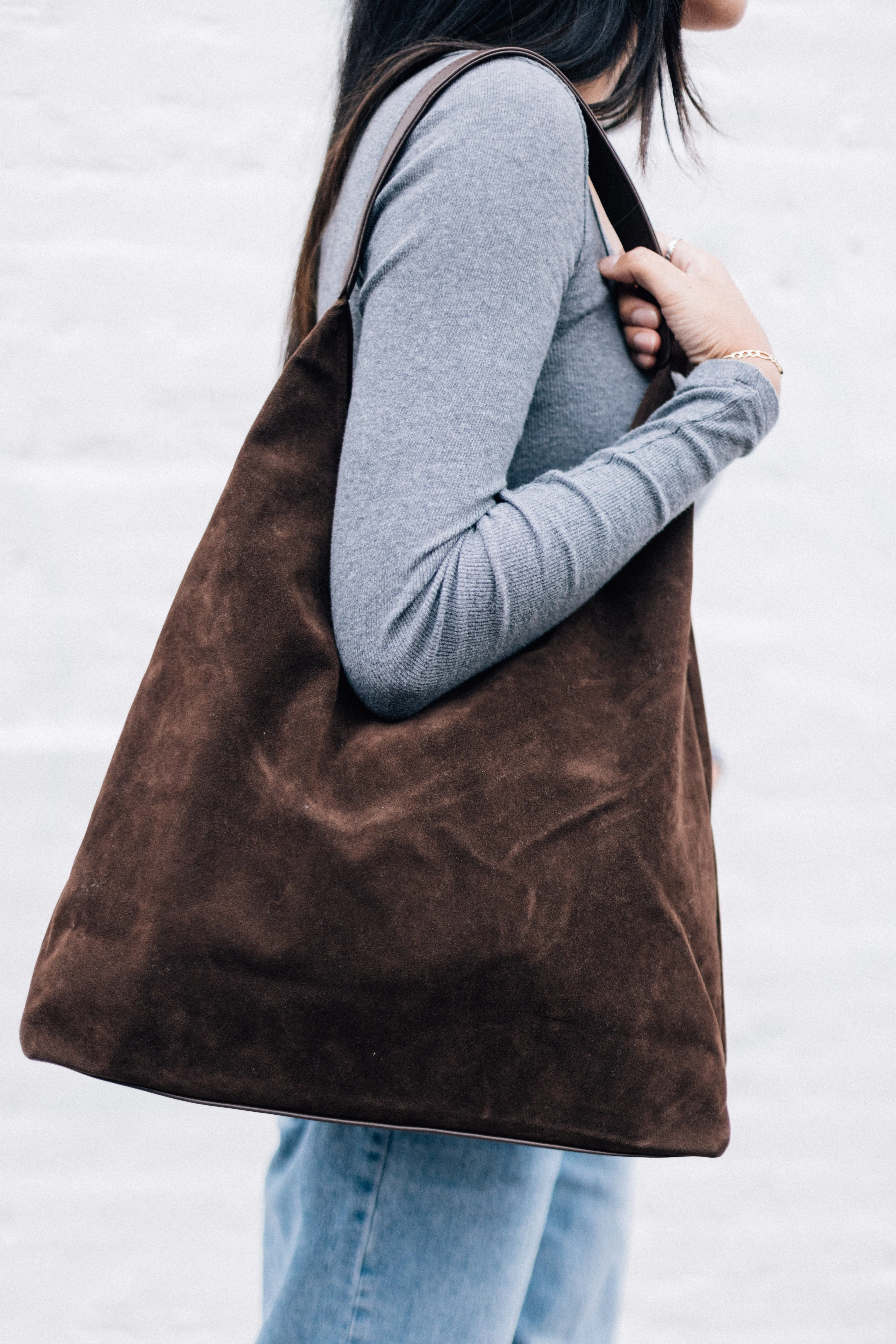 SUEDED TOTE-CHOCOLATE