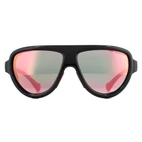 Sunglasses | Aviator Shiny Black with Pink Leather Blue with Pink Mirror Sunglasses | Moncler