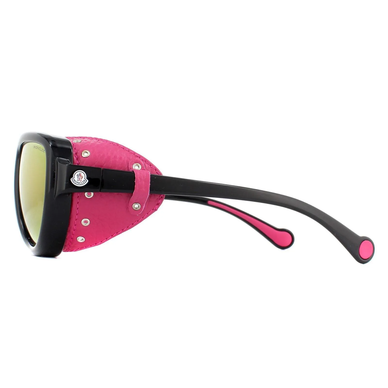 Sunglasses | Aviator Shiny Black with Pink Leather Blue with Pink Mirror Sunglasses | Moncler