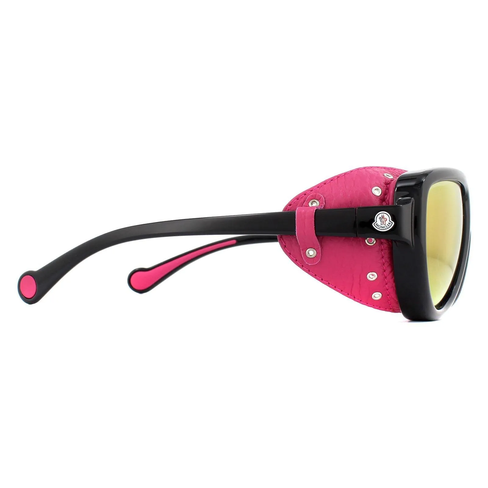 Sunglasses | Aviator Shiny Black with Pink Leather Blue with Pink Mirror Sunglasses | Moncler