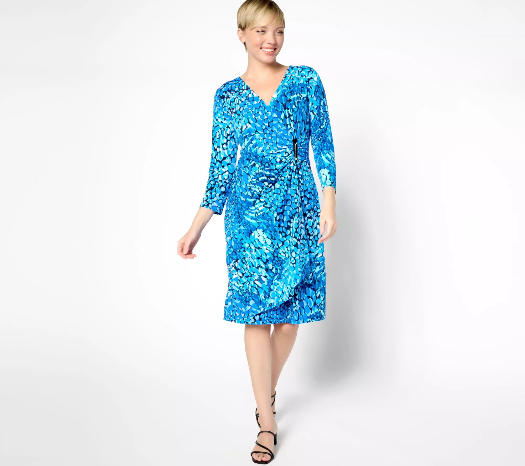 Susan Graver Regular Printed Liquid Knit Faux Wrap Dress