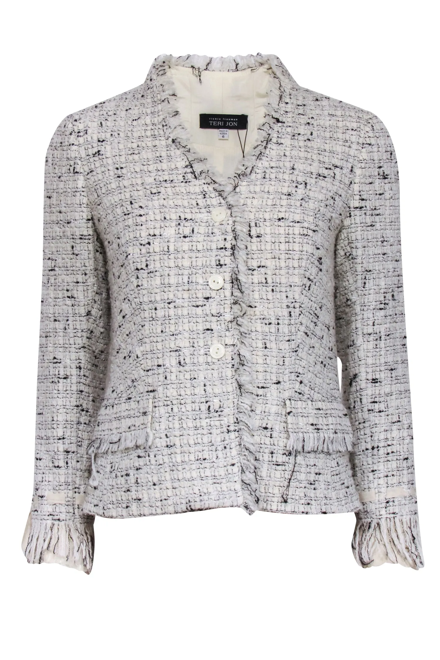 Teri Jon - Ivory & Black Tweed Button Front Jacket Sz 6