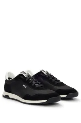 Textured-fabric lace-up trainers with suede trims