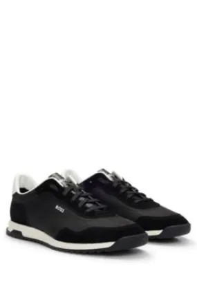 Textured-fabric lace-up trainers with suede trims