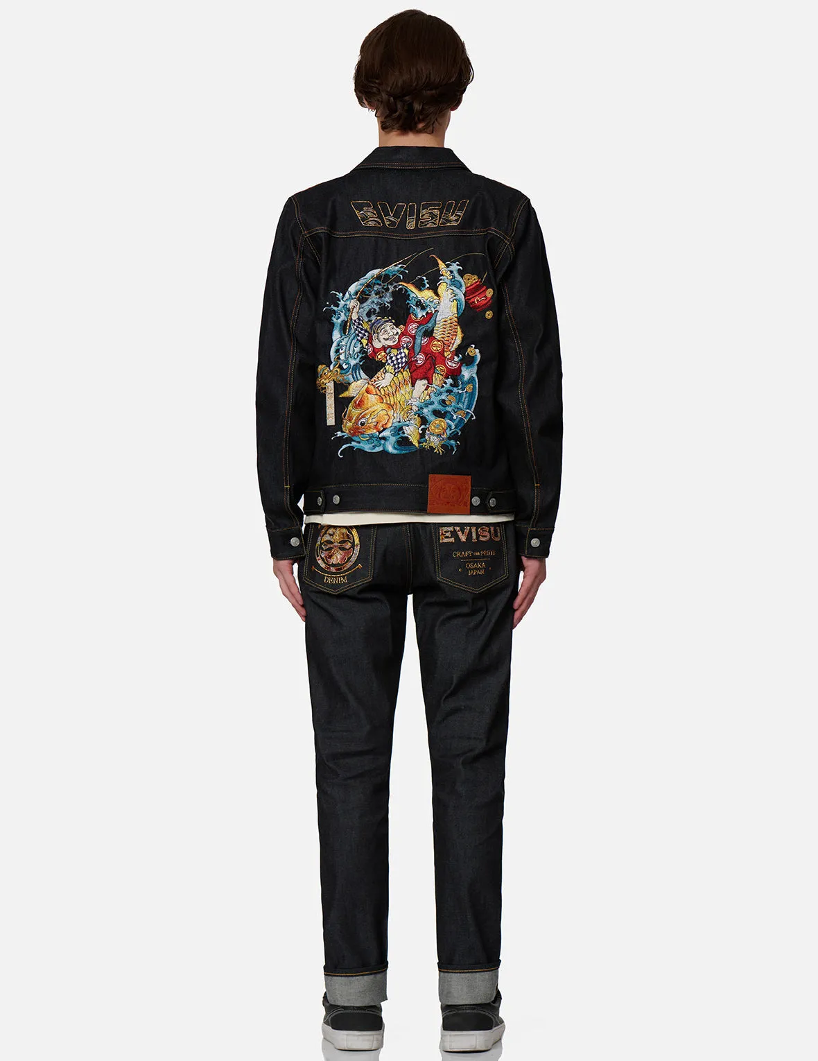 “The God of Fortune Riding Waves” Embroidery Denim Jacket