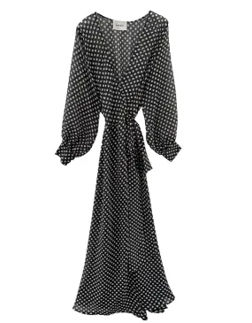 The Maxi Wrap Dress- New Polka Dot Black White