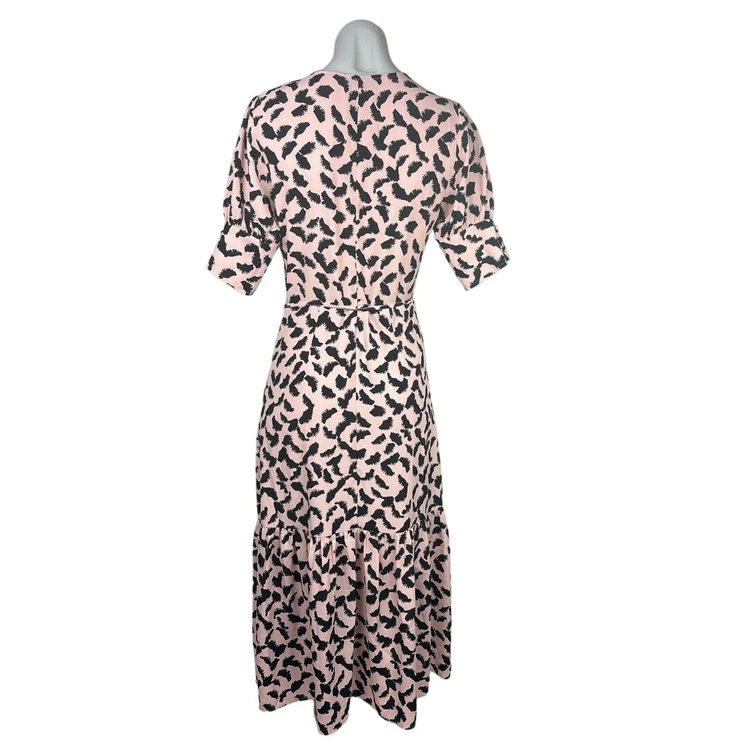 Topshop Pink V Neck Printed Tie Waist Drop Waist Flowy Midi Wrap Dress Size 4