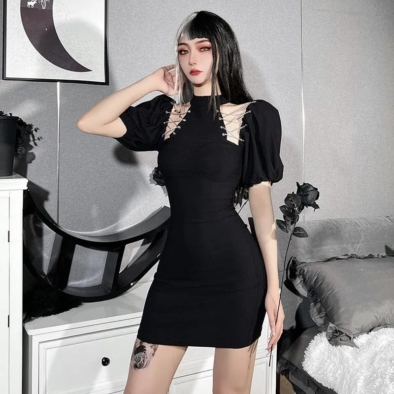 Women's Punk Lacing-up Puff Sleeved Wrap Dress