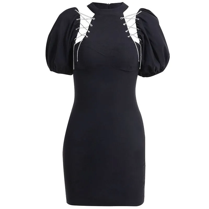 Women's Punk Lacing-up Puff Sleeved Wrap Dress