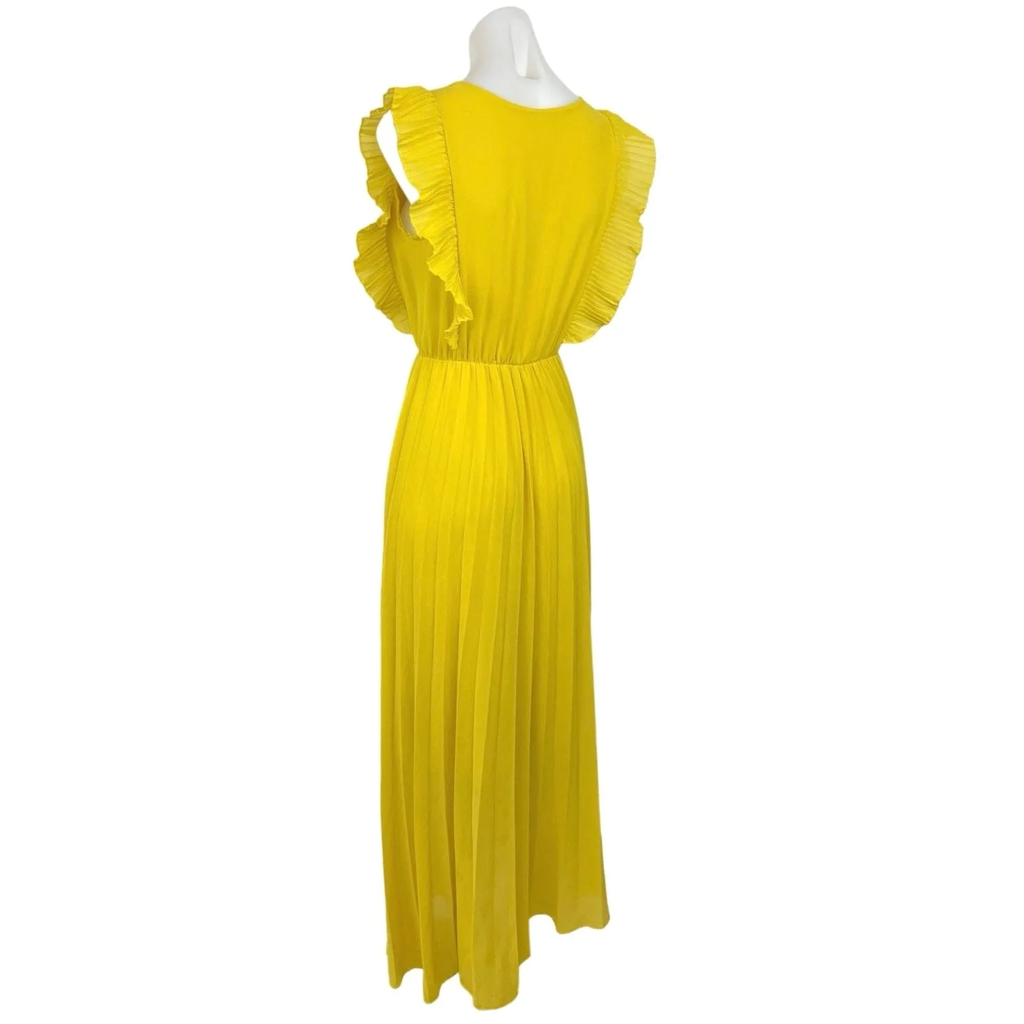 Women's  Yellow V-Neck Flutter Sleeve Pleated Pull On Maxi Wrap Dress Size 8