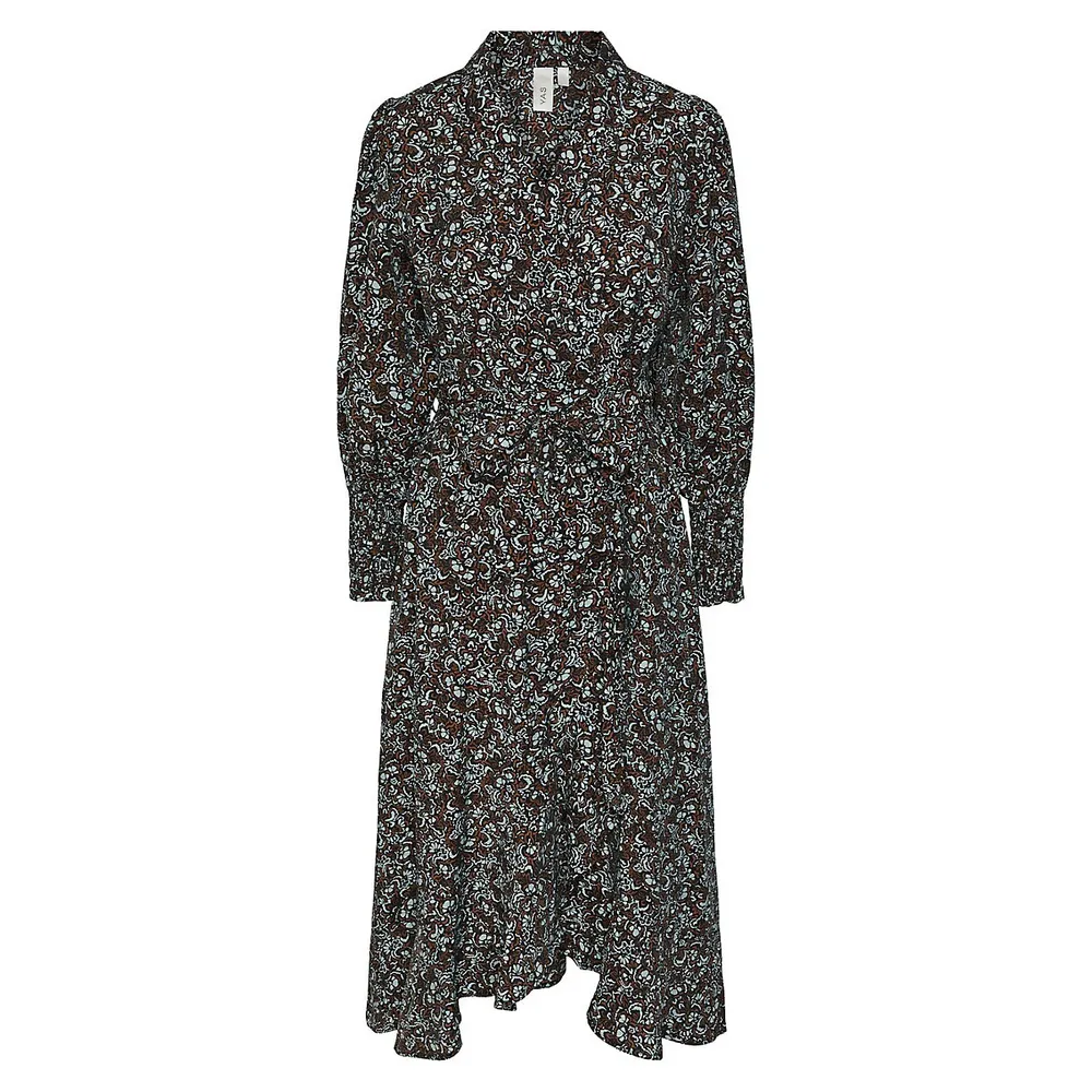 Yas Yasemino Floral-Print Wrap Midi Dress