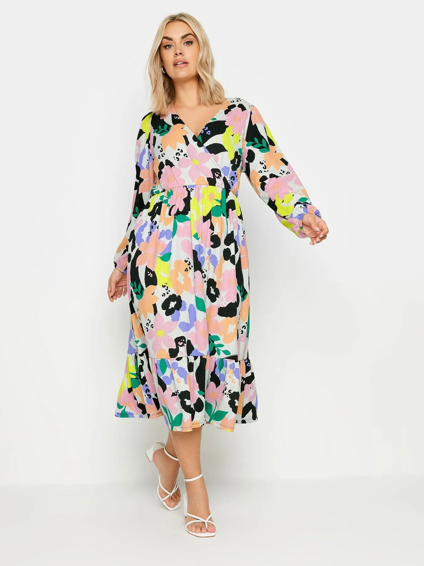 Yours Curve Printed Texture Wrap Dress Bold Leopard Floral