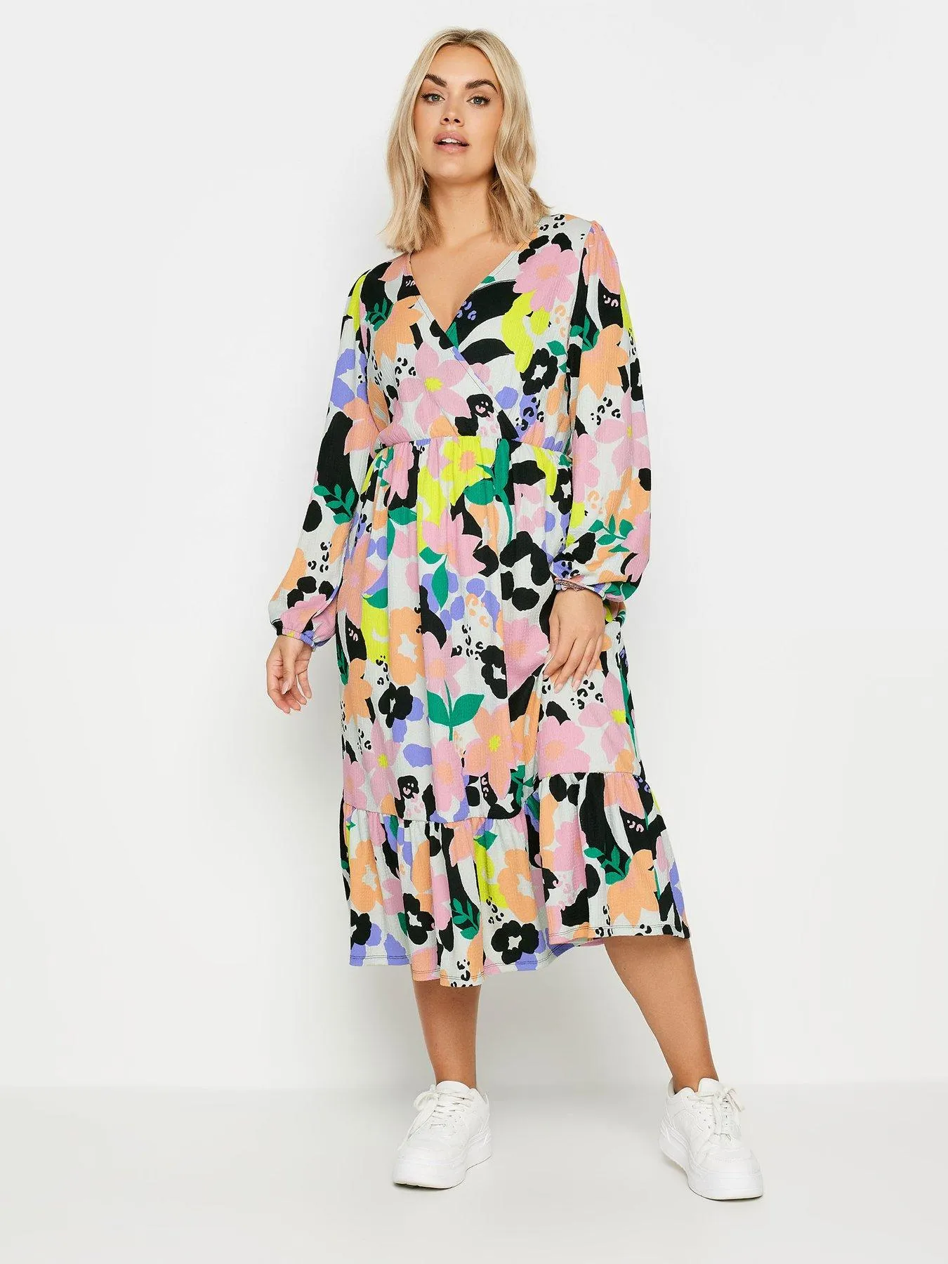 Yours Curve Printed Texture Wrap Dress Bold Leopard Floral