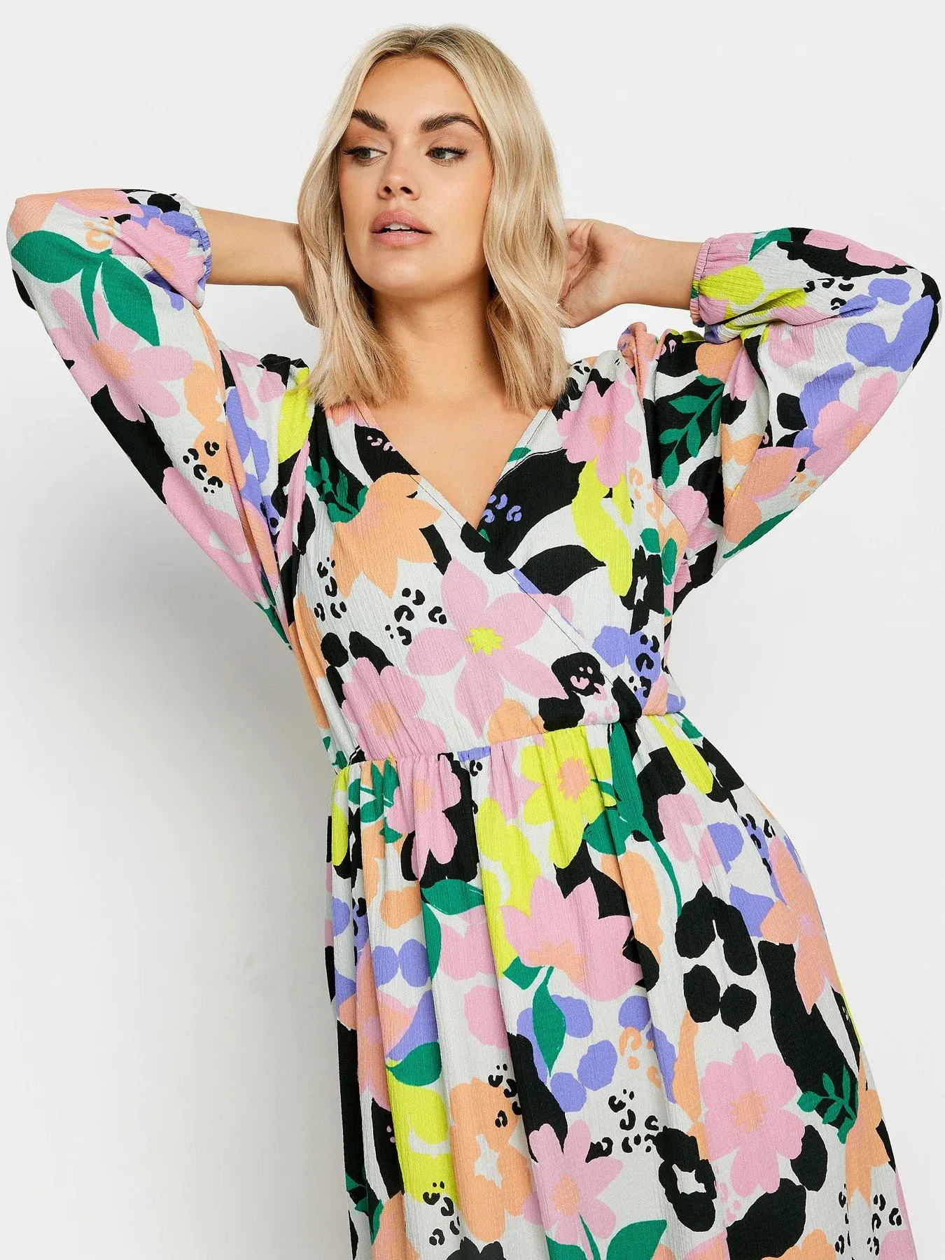 Yours Curve Printed Texture Wrap Dress Bold Leopard Floral