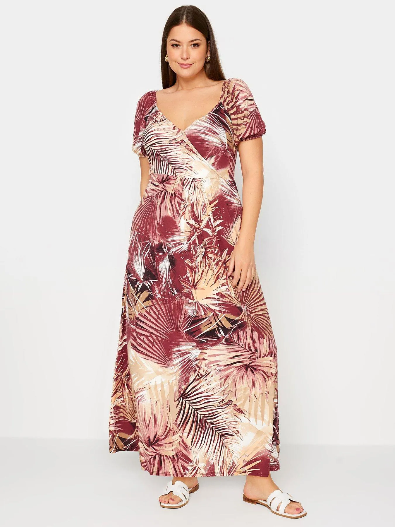 Yours Leaf Print Wrap Maxi Dress (Curve) - Brown