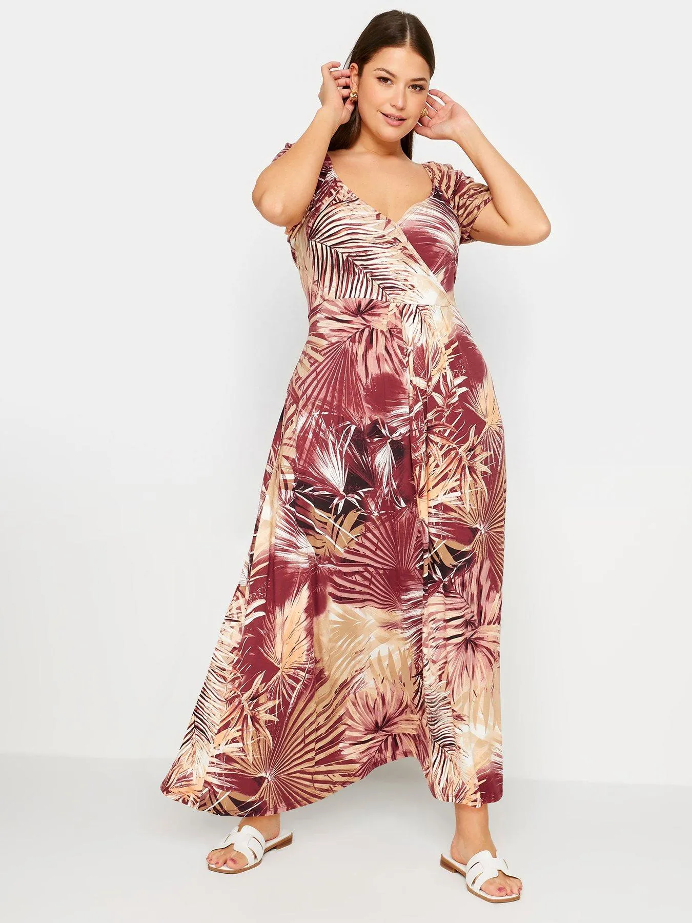 Yours Leaf Print Wrap Maxi Dress (Curve) - Brown