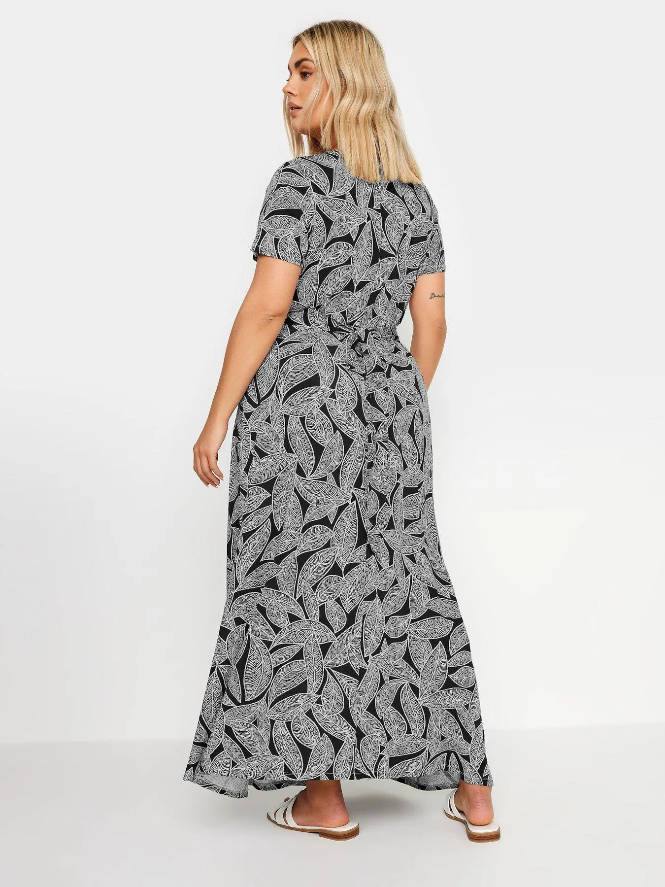 Yours Leaf Print Wrap Maxi Dress - Mono