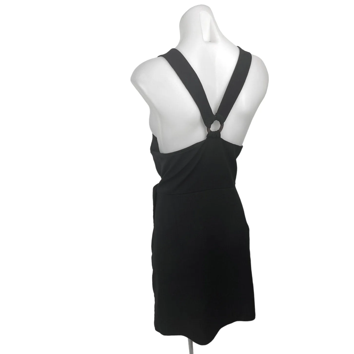 Zara Black Sleeveless Faux Wrap V-neck Ruched Tie Waist Mini Sheath Dress Sz XL