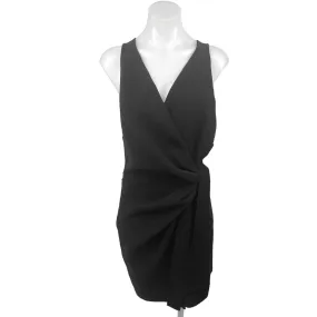 Zara Black Sleeveless Faux Wrap V-neck Ruched Tie Waist Mini Sheath Dress Sz XL