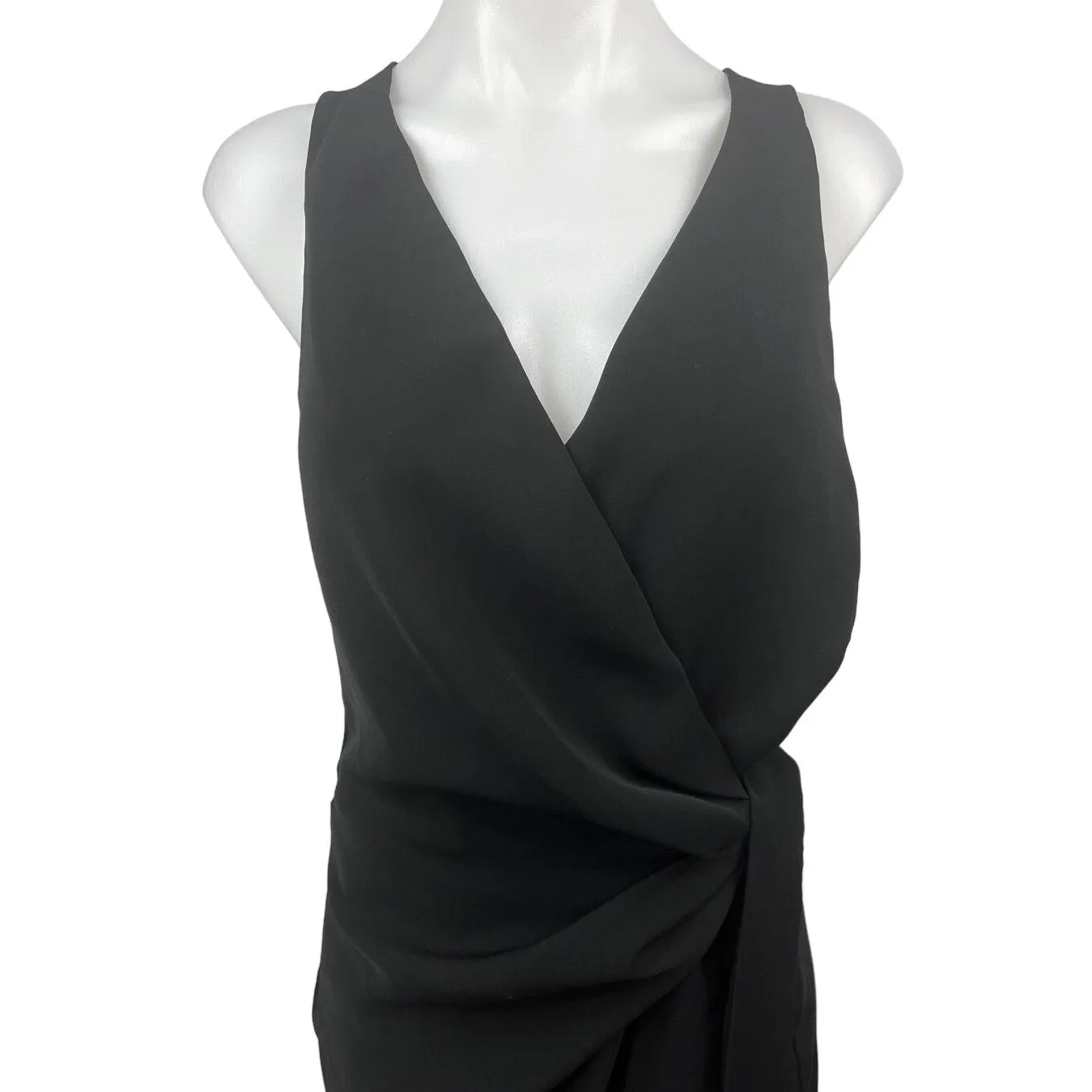 Zara Black Sleeveless Faux Wrap V-neck Ruched Tie Waist Mini Sheath Dress Sz XL