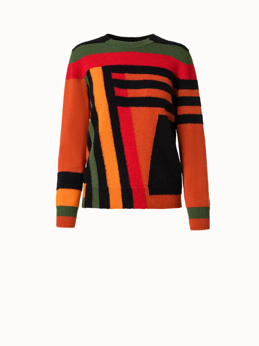 Zig Zag Trapezoid Intarsia Cashmere Knit Pullover