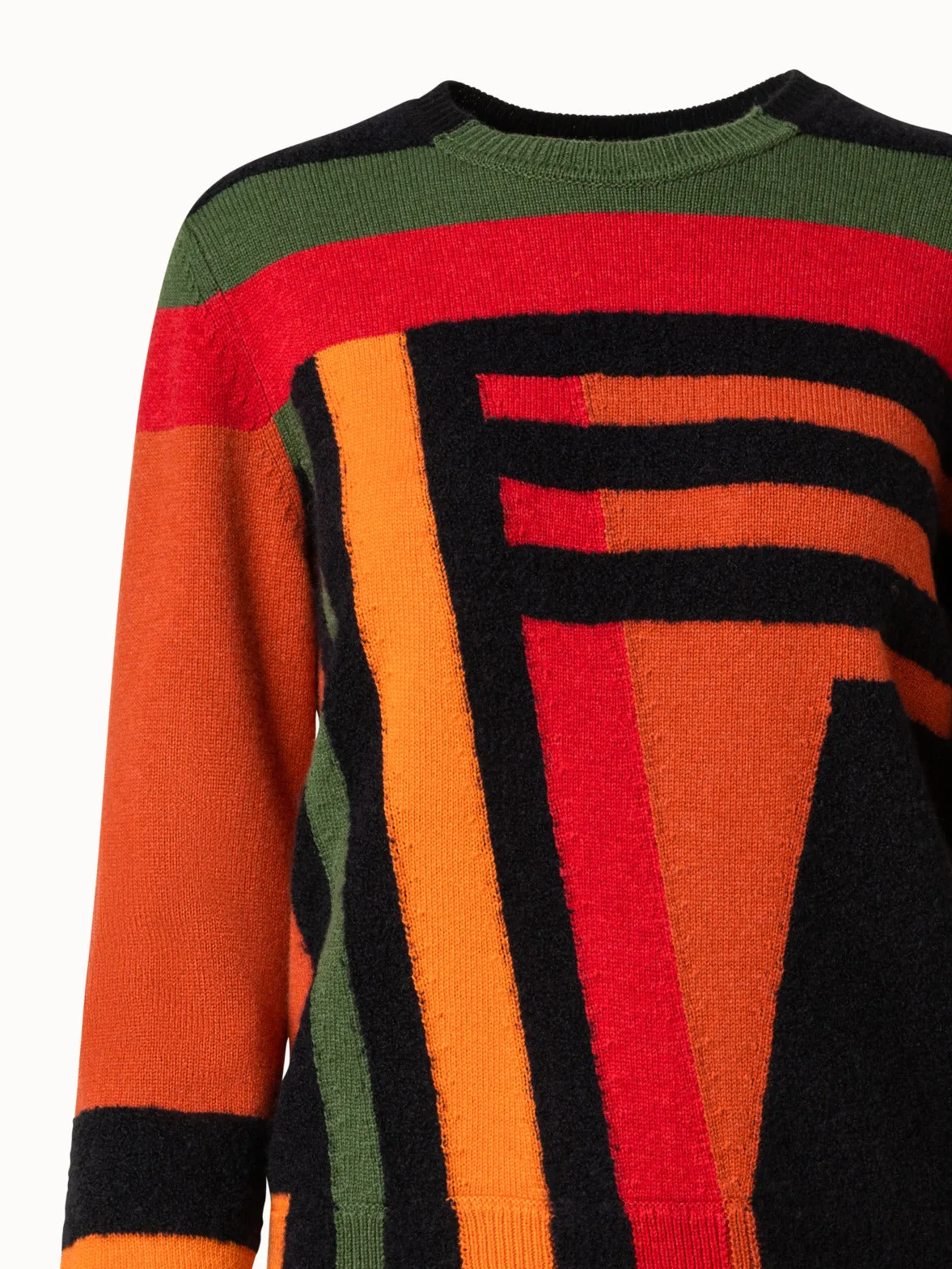 Zig Zag Trapezoid Intarsia Cashmere Knit Pullover